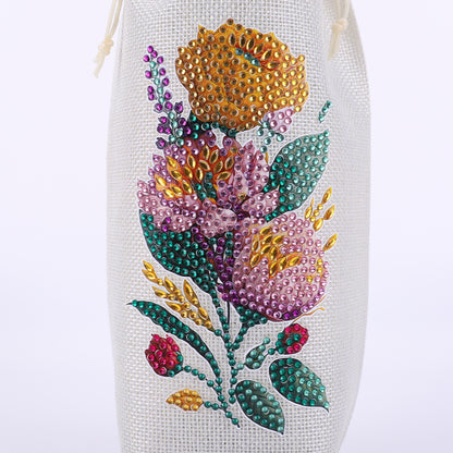 Diamond Painting Burlap Wine Gift Bags Label Liquor Bottle Covers (Flower)