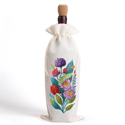 Diamond Painting Burlap Wine Gift Bags Label Liquor Bottle Covers (Flower)