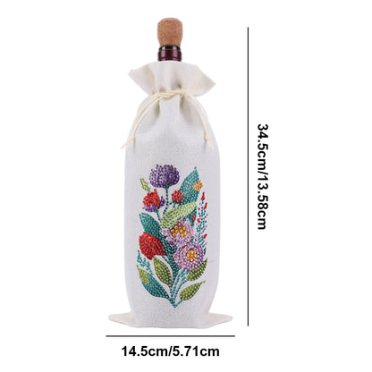 Diamond Painting Burlap Wine Gift Bags Label Liquor Bottle Covers (Flower)