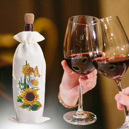 Diamond Painting Burlap Wine Bags Label Liquor Bottle Cover(Butterfly Sunflower)