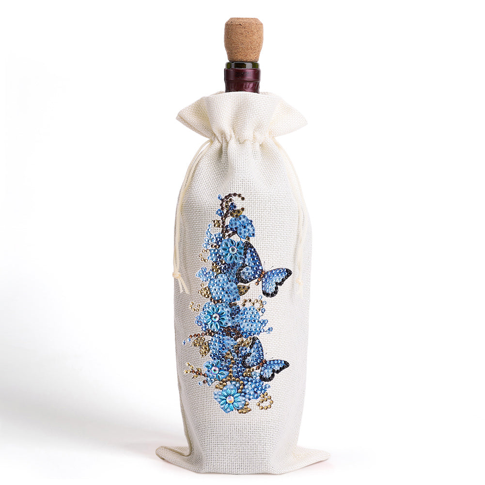 Diamond Painting Burlap Wine Bags Label Liquor Bottle Cover (Butterfly Flower)