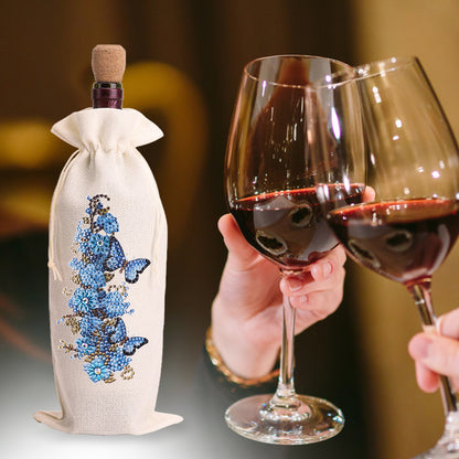 Diamond Painting Burlap Wine Bags Label Liquor Bottle Cover (Butterfly Flower)