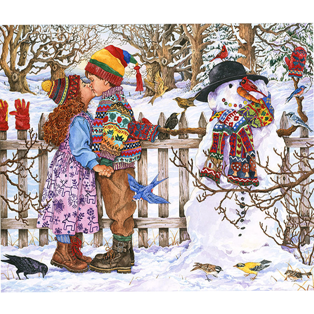 Snowman And Child - 11CT Stamped Cross Stitch 60*55CM