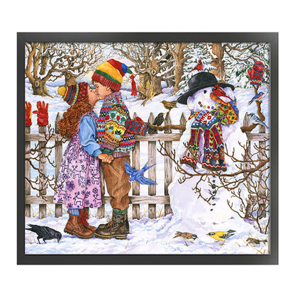 Snowman And Child - 11CT Stamped Cross Stitch 60*55CM