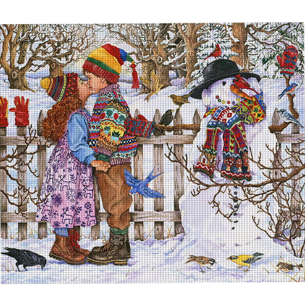 Snowman And Child - 11CT Stamped Cross Stitch 60*55CM