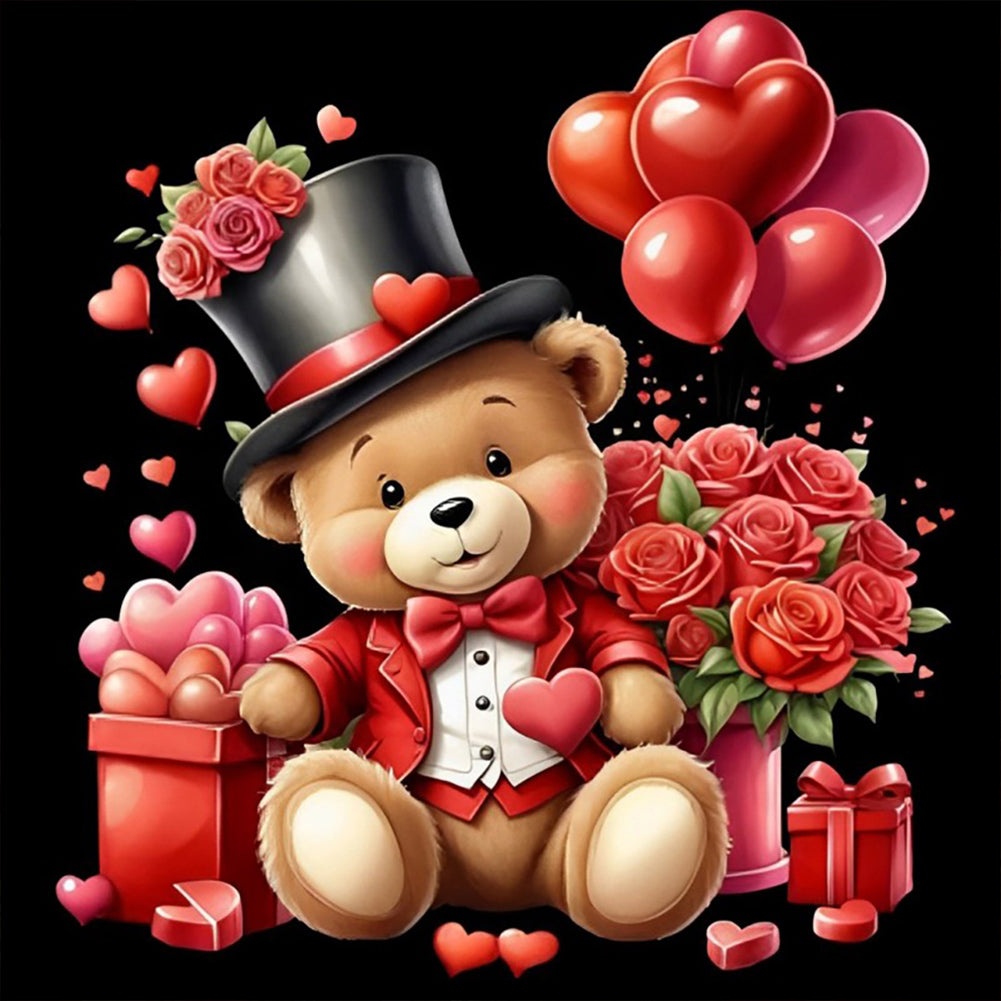 Love Rose Bear - Full Round Drill Diamond Painting 30*30CM