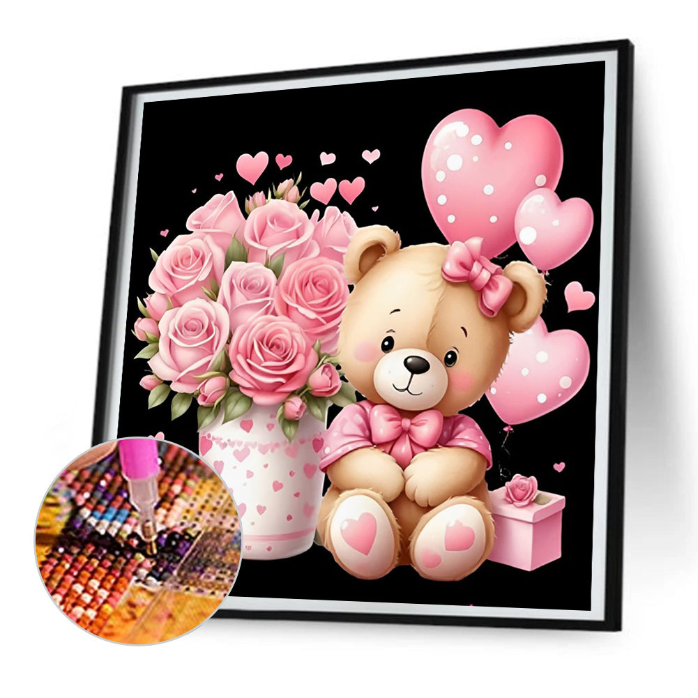 Love Rose Bear - Full Round Drill Diamond Painting 30*30CM