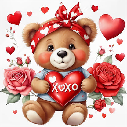 Love Rose Bear - Full Round Drill Diamond Painting 30*30CM