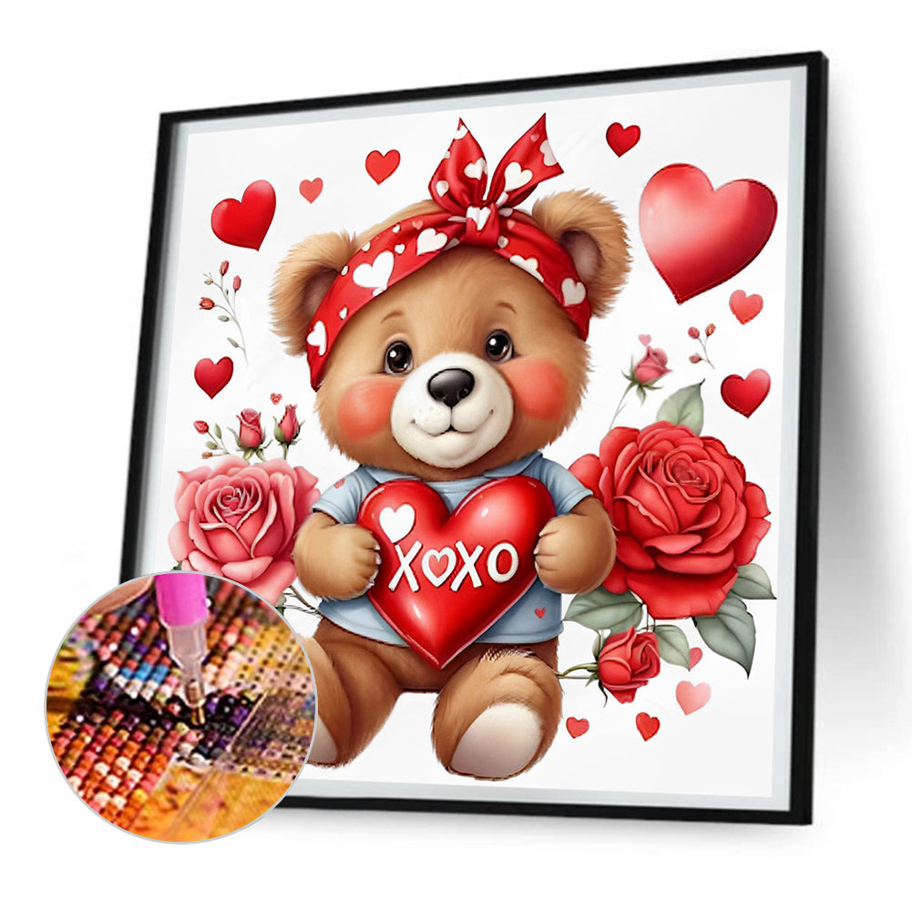 Love Rose Bear - Full Round Drill Diamond Painting 30*30CM