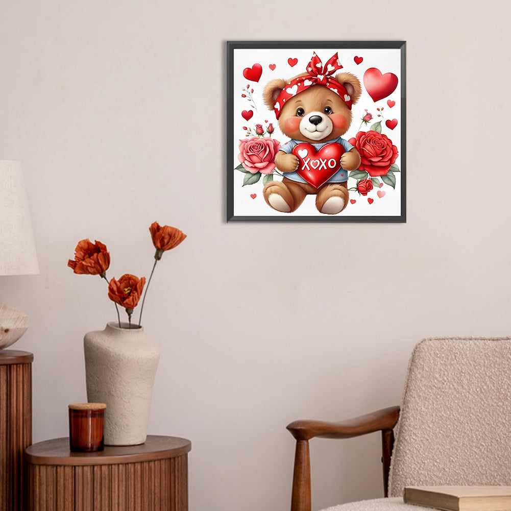 Love Rose Bear - Full Round Drill Diamond Painting 30*30CM