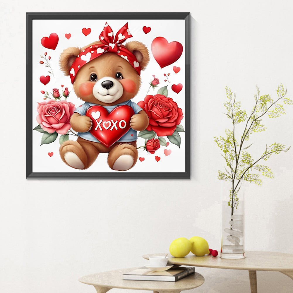 Love Rose Bear - Full Round Drill Diamond Painting 30*30CM