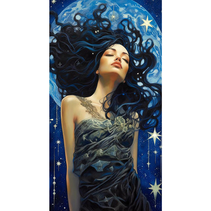 Starry Blue Haired Woman - 11CT Stamped Cross Stitch 40*70CM