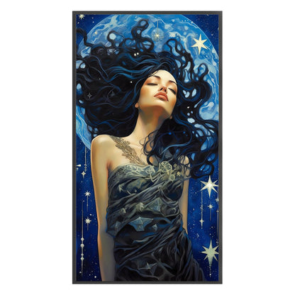 Starry Blue Haired Woman - 11CT Stamped Cross Stitch 40*70CM