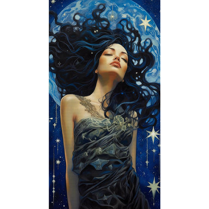 Starry Blue Haired Woman - 11CT Stamped Cross Stitch 40*70CM