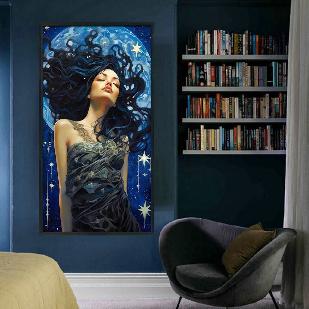 Starry Blue Haired Woman - 11CT Stamped Cross Stitch 40*70CM