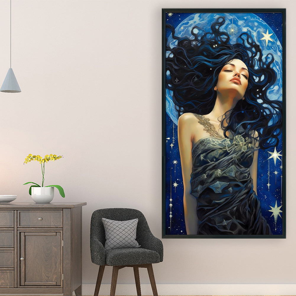 Starry Blue Haired Woman - 11CT Stamped Cross Stitch 40*70CM