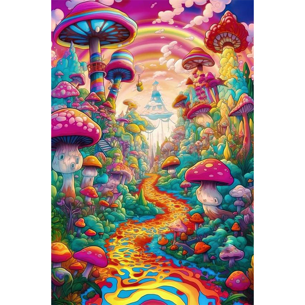 Mushroom House World - 11CT Stamped Cross Stitch 50*75CM