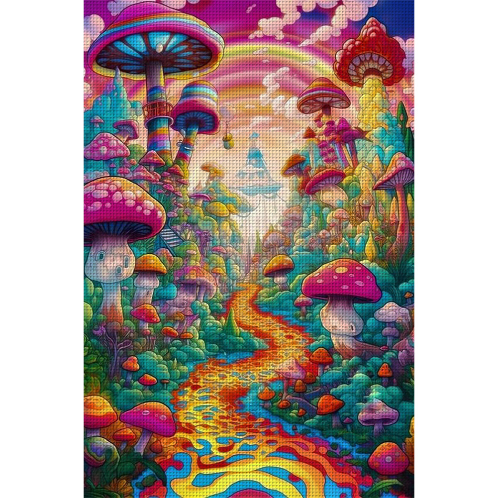 Mushroom House World - 11CT Stamped Cross Stitch 50*75CM