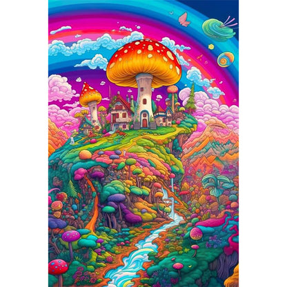 Mushroom House World - 11CT Stamped Cross Stitch 50*75CM