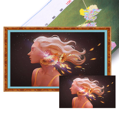 Short Hair Sunflower Girl - 11CT Stamped Cross Stitch 80*50CM