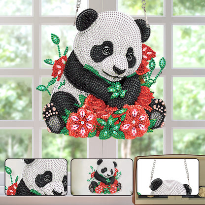 Acrylic Single-Sided 5D DIY Diamond Painting Hanging Pendant (Panda and Roses)