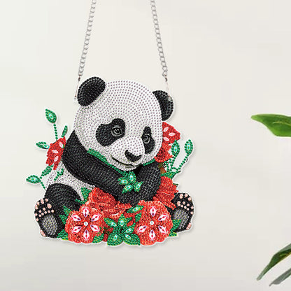 Acrylic Single-Sided 5D DIY Diamond Painting Hanging Pendant (Panda and Roses)