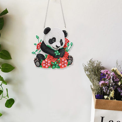 Acrylic Single-Sided 5D DIY Diamond Painting Hanging Pendant (Panda and Roses)