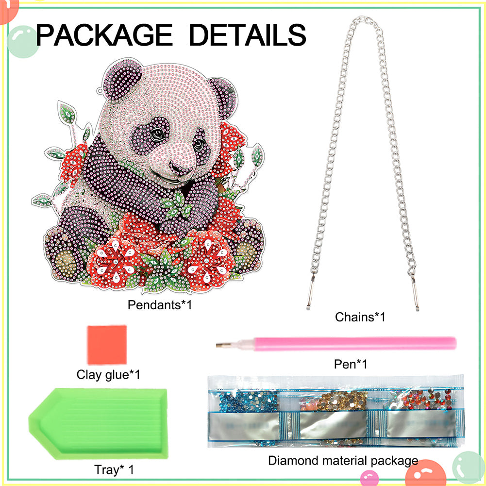 Acrylic Single-Sided 5D DIY Diamond Painting Hanging Pendant (Panda and Roses)