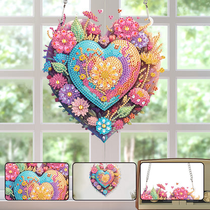 Acrylic Single-Sided 5D DIY Diamond Painting Hanging Pendant (Heart and Flowers)