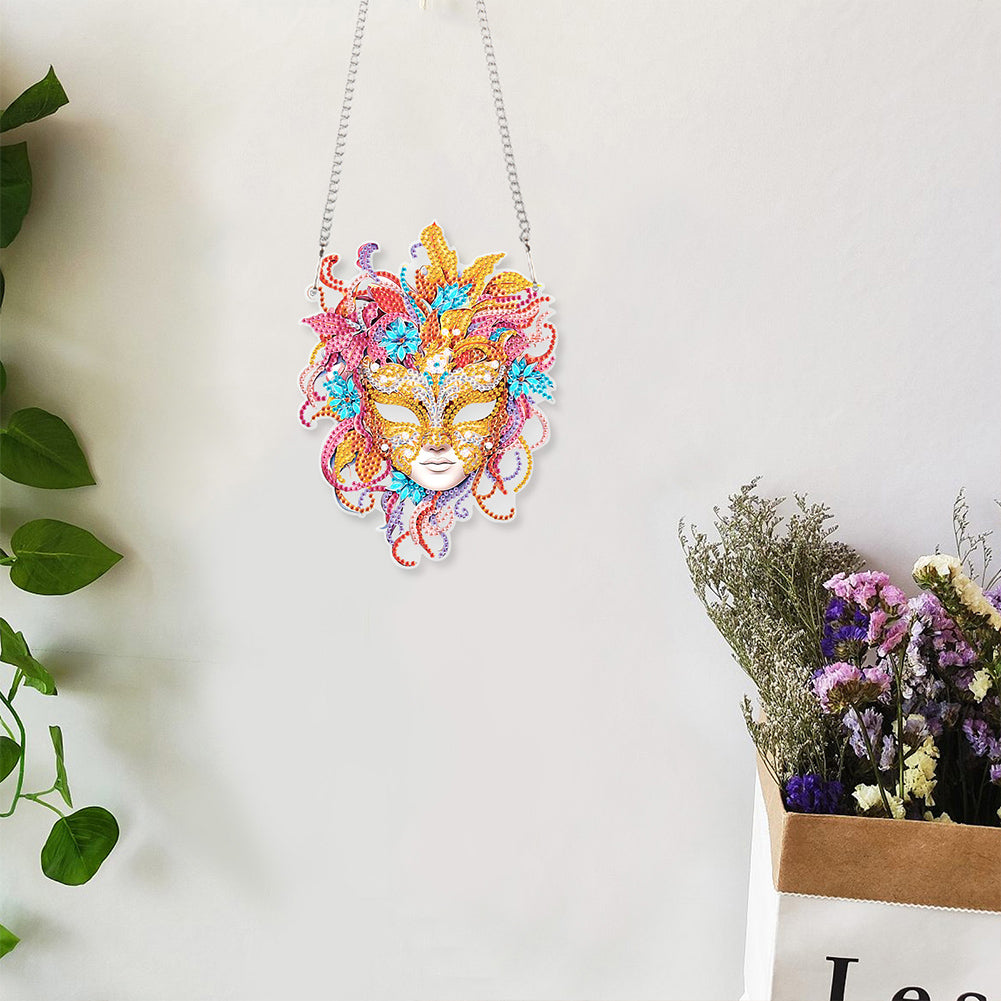 Acrylic Single-Sided 5D DIY Diamond Painting Hanging Pendant (Pink Yellow Mask)