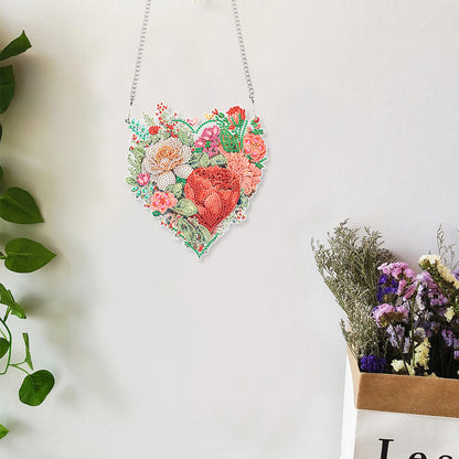 Acrylic Single-Sided 5D DIY Diamond Painting Hanging Pendant (Heart Flower Grass