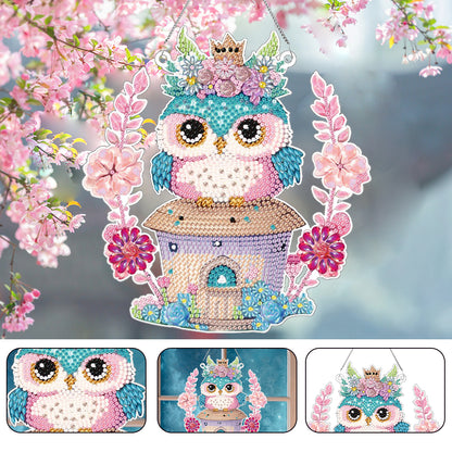 Acrylic Single-Sided 5D DIY Diamond Painting Hanging Pendant (Owl on the House)
