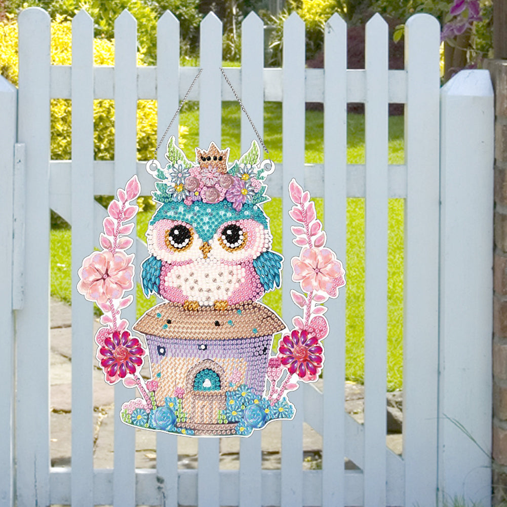 Acrylic Single-Sided 5D DIY Diamond Painting Hanging Pendant (Owl on the House)