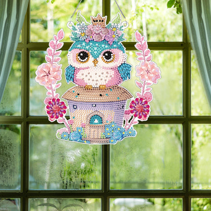 Acrylic Single-Sided 5D DIY Diamond Painting Hanging Pendant (Owl on the House)