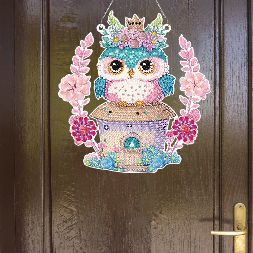 Acrylic Single-Sided 5D DIY Diamond Painting Hanging Pendant (Owl on the House)