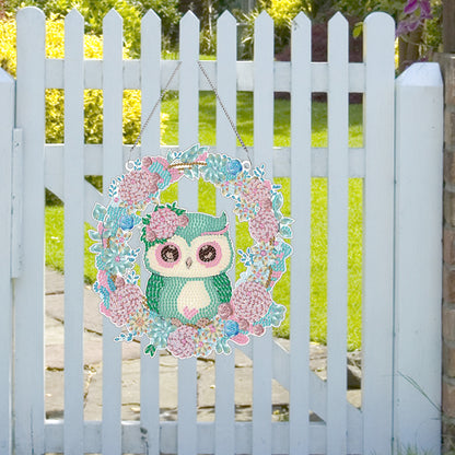 Acrylic Single-Sided 5D DIY Diamond Painting Hanging Pendant (Wreath Owl)