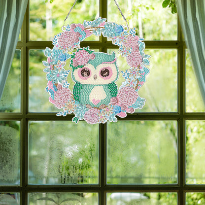 Acrylic Single-Sided 5D DIY Diamond Painting Hanging Pendant (Wreath Owl)