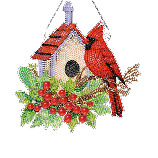 Acrylic Single-Sided DIY Diamond Painting Hanging Pendant (Bird House Cardinal)