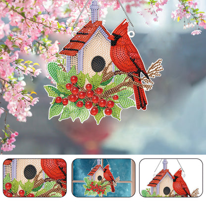 Acrylic Single-Sided DIY Diamond Painting Hanging Pendant (Bird House Cardinal)