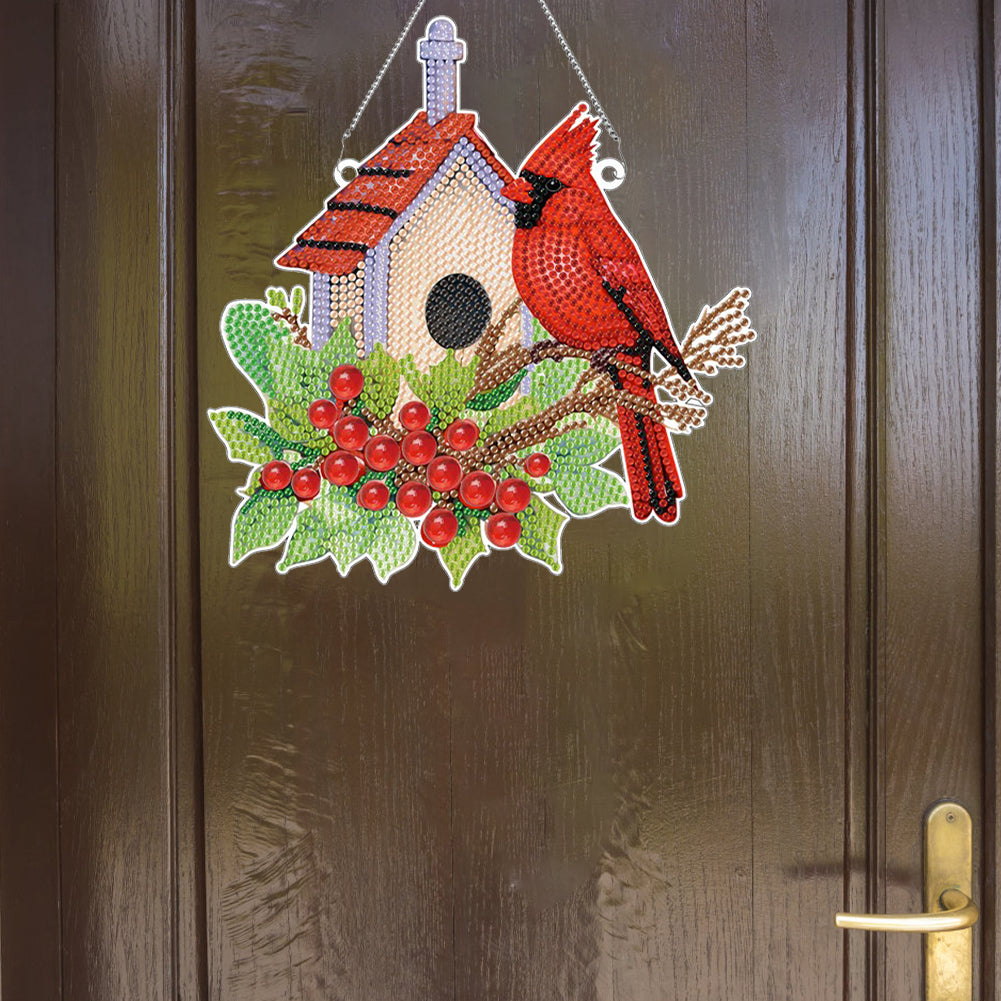 Acrylic Single-Sided DIY Diamond Painting Hanging Pendant (Bird House Cardinal)
