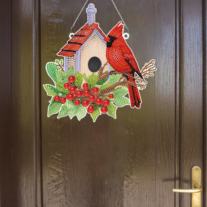 Acrylic Single-Sided DIY Diamond Painting Hanging Pendant (Bird House Cardinal)