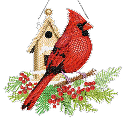 Acrylic Single-Sided DIY Diamond Painting Hanging Pendant (Bird House Cardinal)