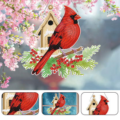 Acrylic Single-Sided DIY Diamond Painting Hanging Pendant (Bird House Cardinal)