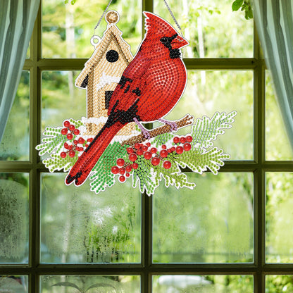 Acrylic Single-Sided DIY Diamond Painting Hanging Pendant (Bird House Cardinal)