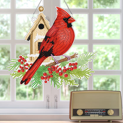 Acrylic Single-Sided DIY Diamond Painting Hanging Pendant (Bird House Cardinal)