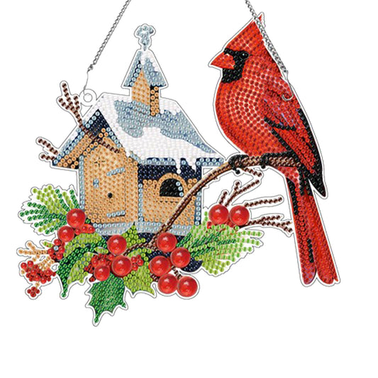 Acrylic Single-Sided DIY Diamond Painting Hanging Pendant (Bird House Cardinal)
