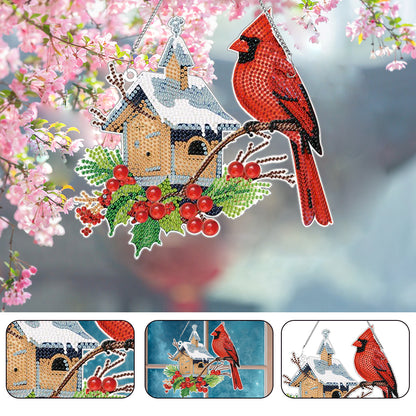 Acrylic Single-Sided DIY Diamond Painting Hanging Pendant (Bird House Cardinal)