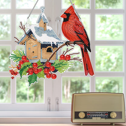 Acrylic Single-Sided DIY Diamond Painting Hanging Pendant (Bird House Cardinal)