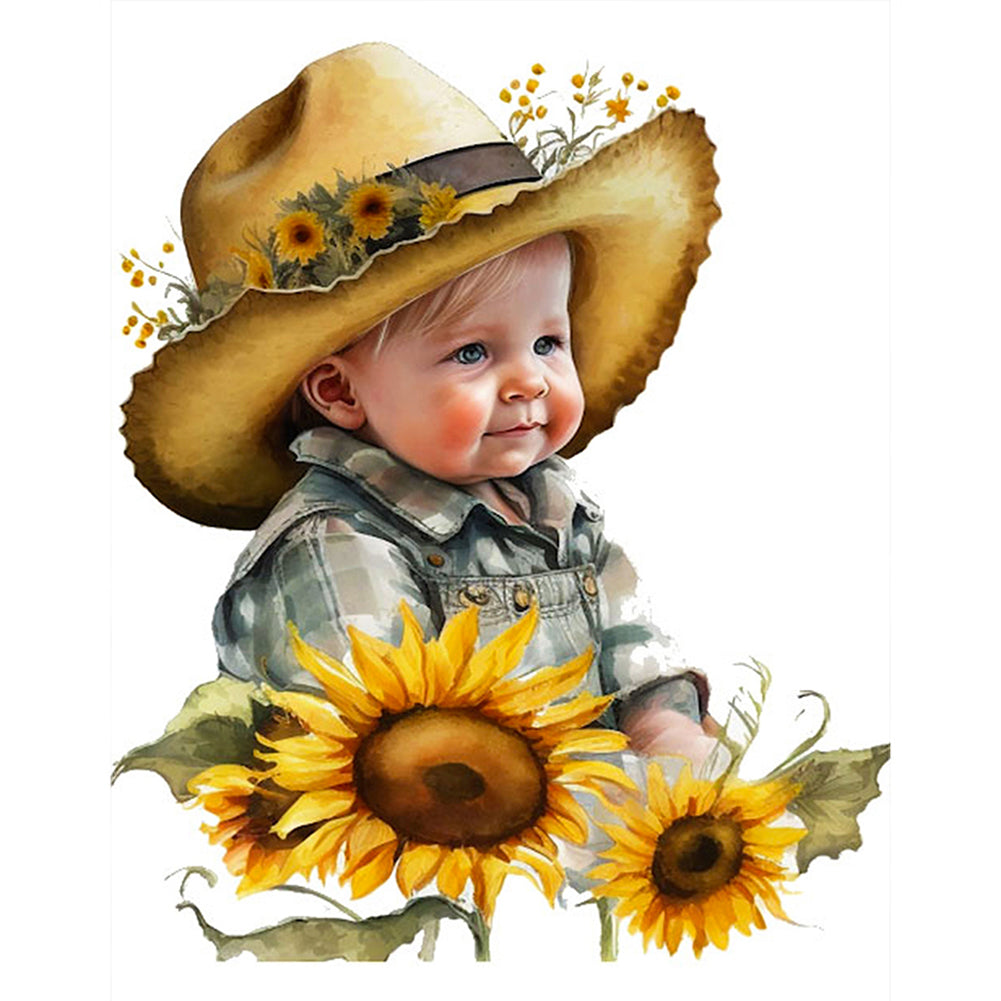 Sunflower Cowboy Kids - 11CT Stamped Cross Stitch 40*50CM