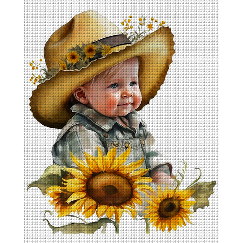 Sunflower Cowboy Kids - 11CT Stamped Cross Stitch 40*50CM